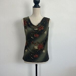 Western Collection Womens Vintage Y2K Green Floral Sleeveless Cowl Neck Blouse M